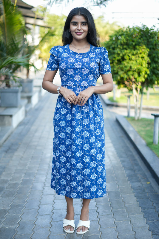 Capri Feeding Wear with Puff Sleeve Lotus Floral
