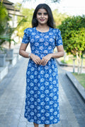 Feeding Wear with Puff Sleeve Navy Lotus Floral  47 Inches