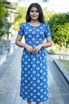 Feeding Wear with Puff Sleeve Navy Lotus Floral  47 Inches