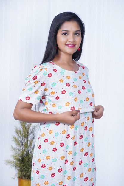 Capri Feeding Wear with Puff Sleeve Melange Floral