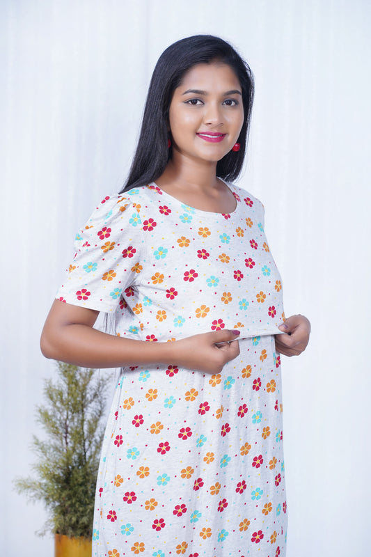 Capri Feeding Wear with Puff Sleeve Melange Floral