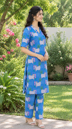 Blue Pichwai Cow Print Co-ord Set | D-008