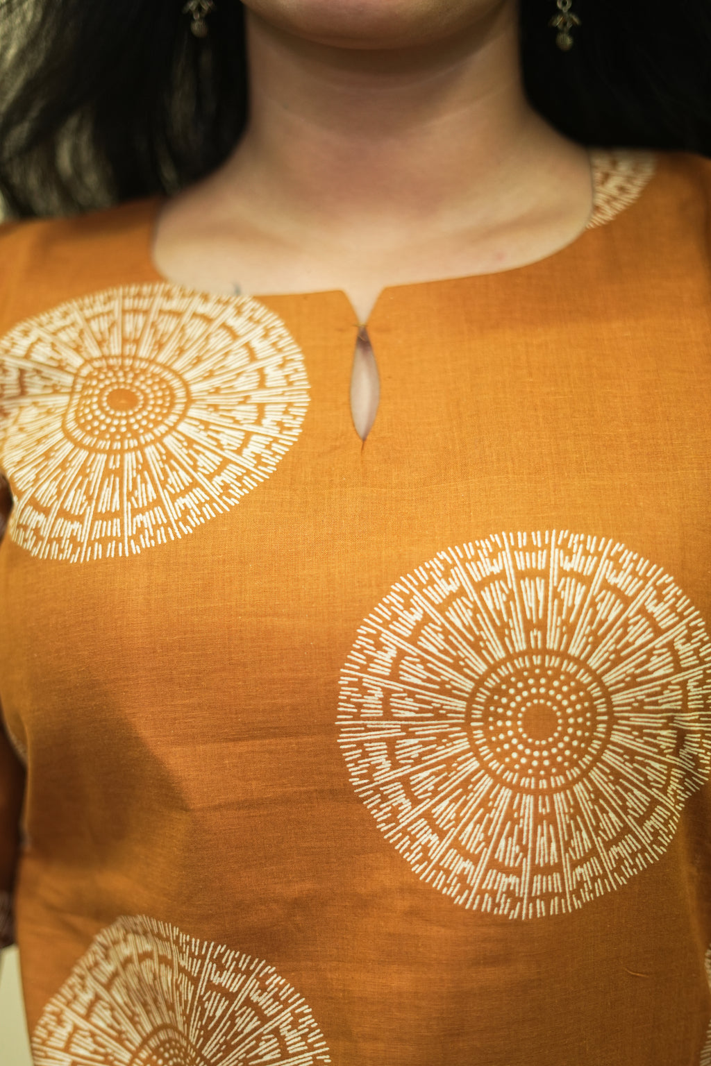 Rust Mustard Ethnic Printed Kurta with Straight Pants CO ORD SET | D -005