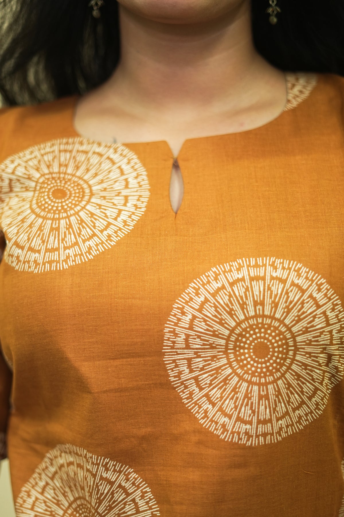 Rust Mustard Ethnic Printed Kurta with Straight Pants CO ORD SET | D -005