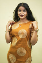 Rust Mustard Ethnic Printed Kurta with Straight Pants CO ORD SET | D -005