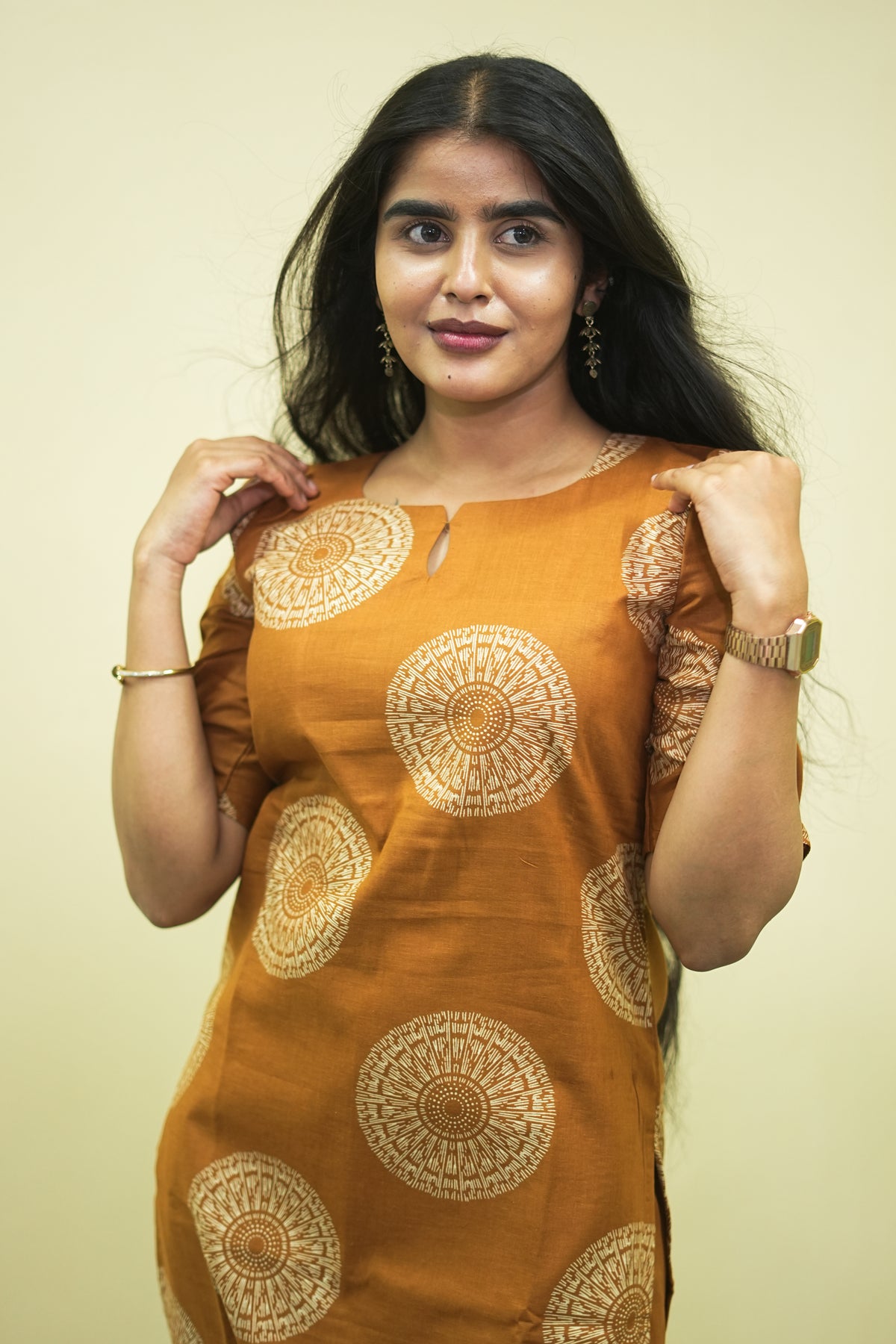 Rust Mustard Ethnic Printed Kurta with Straight Pants CO ORD SET | D -005