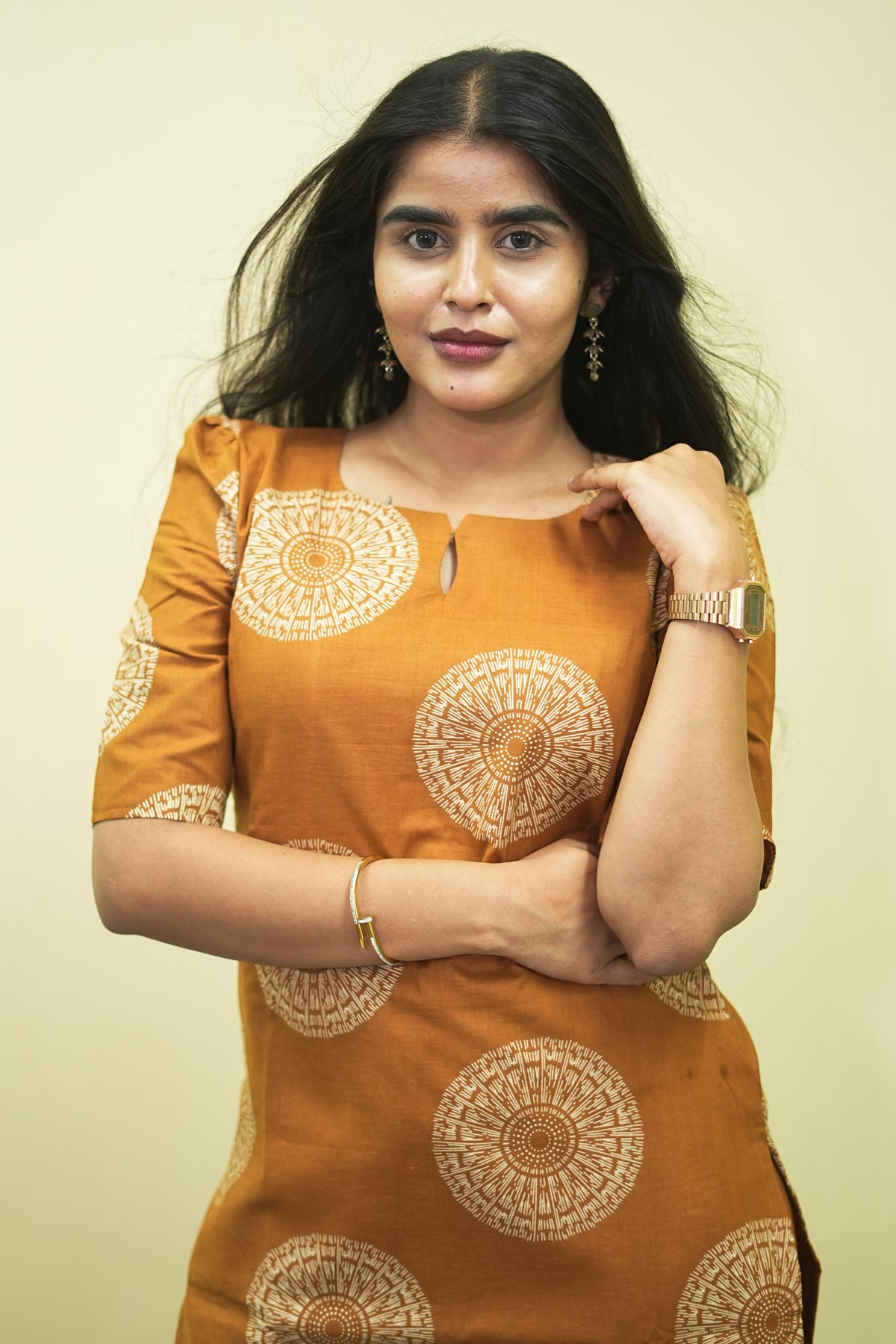 Rust Mustard Ethnic Printed Kurta with Straight Pants CO ORD SET | D -005