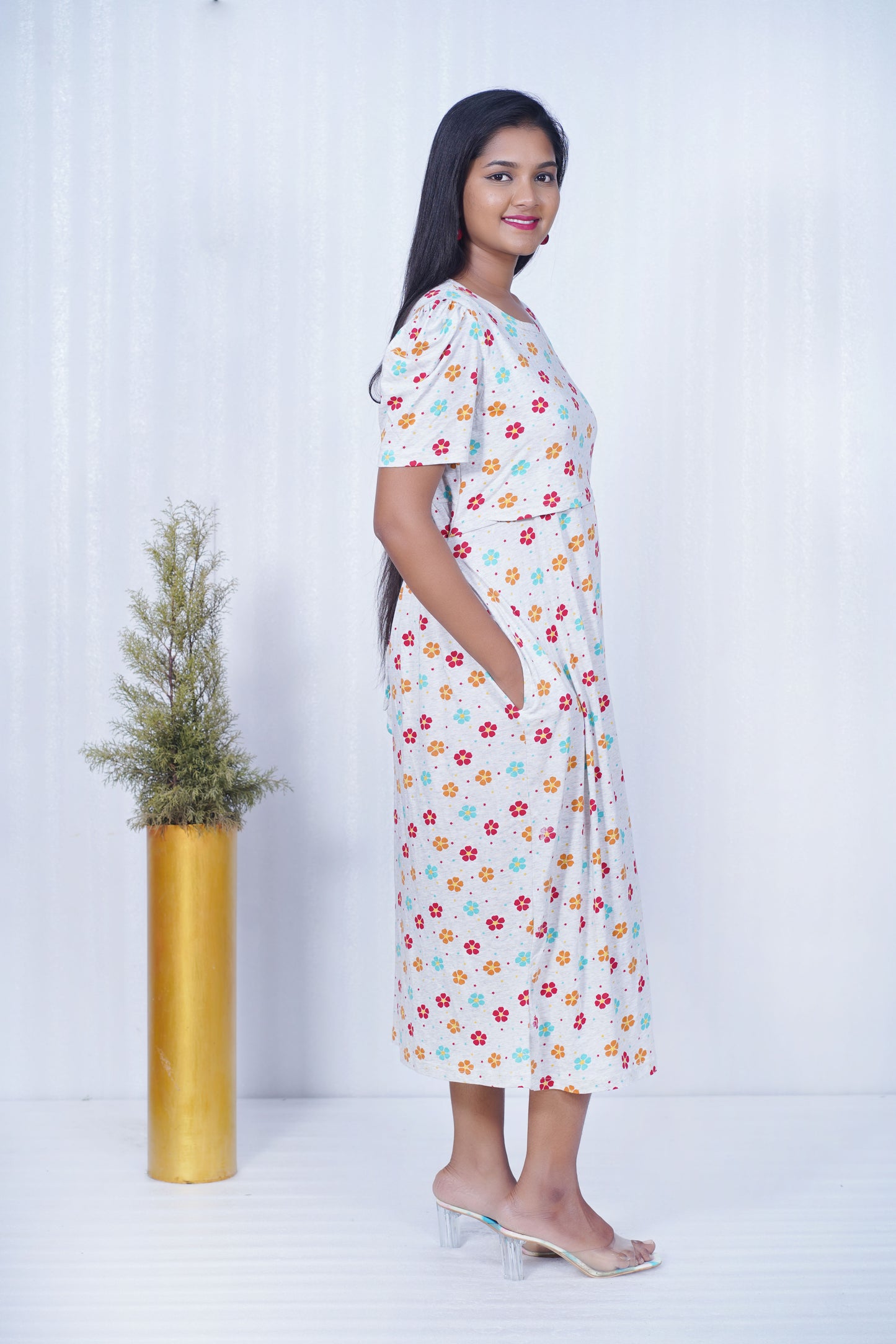 Capri Feeding Wear with Puff Sleeve Melange Floral