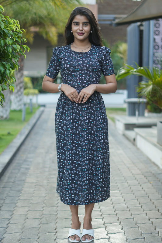 Capri Feeding Wear with Puff Sleeve Black Butterfly