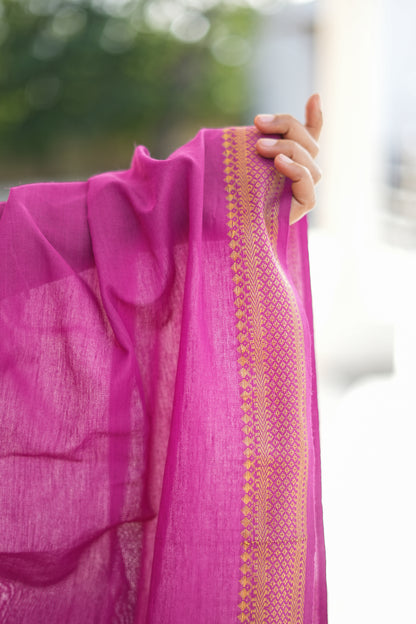 Orchid Pink Handloom Mangalagiri Cotton Salwar Suit with Zari Dupatta | LCSO 034