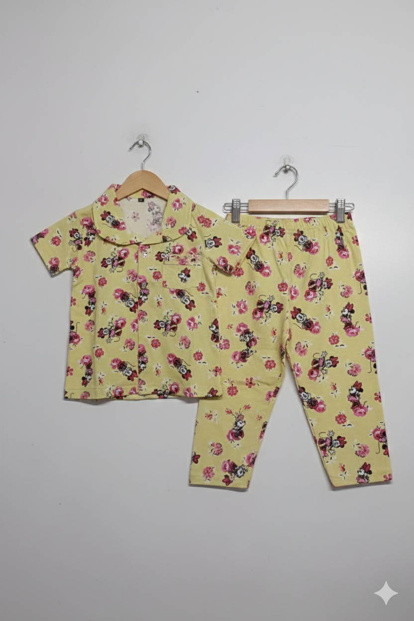 Yellow Mickey Printed kids nightsuit set