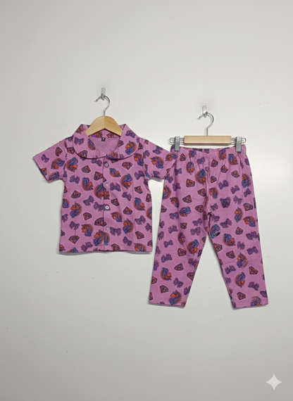Pale Pink Unicorn Printed Kids Night suit