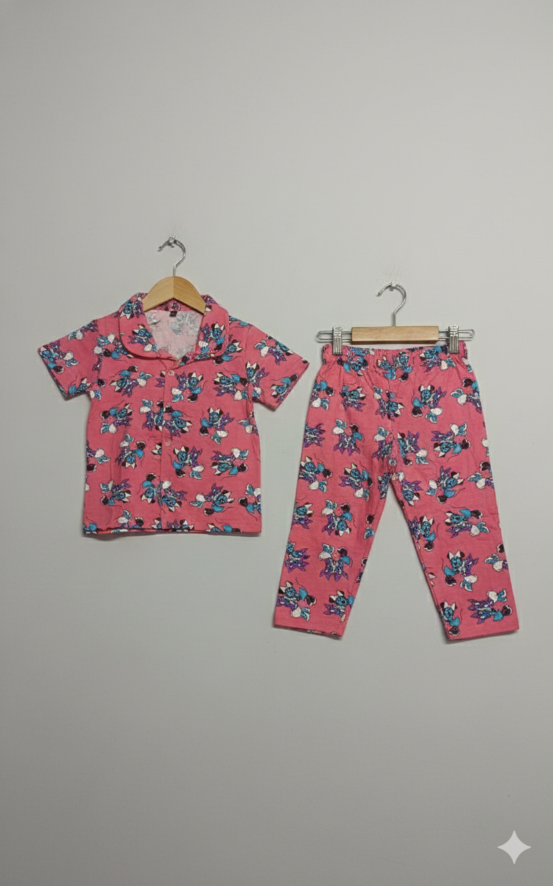 Pale Red Mickey Printed Kids NightSuit set