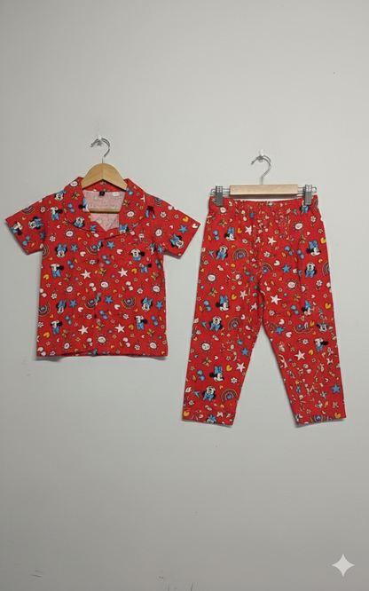 Bright Red Rainbow All over printed Kids night suit