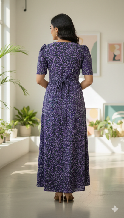 Zipless Feeding Maternity Royal Purple   - Puff sleeve 52 inches