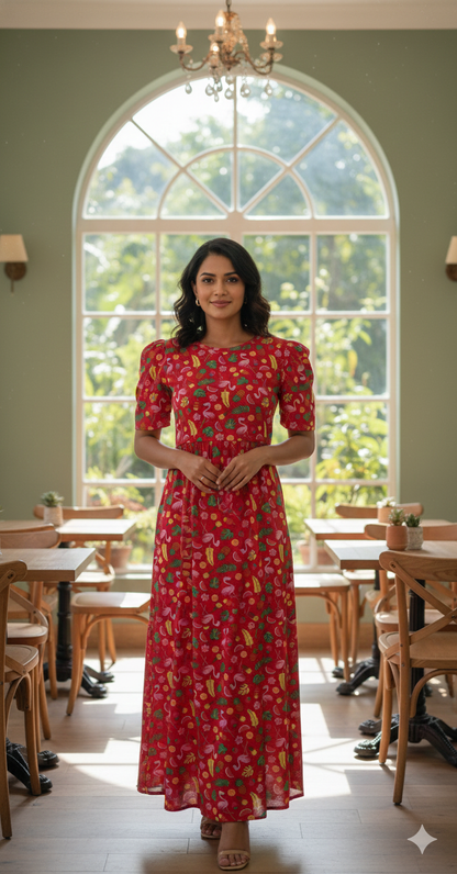 Zipless feeding wear with puff 52 inches Red Ostrich