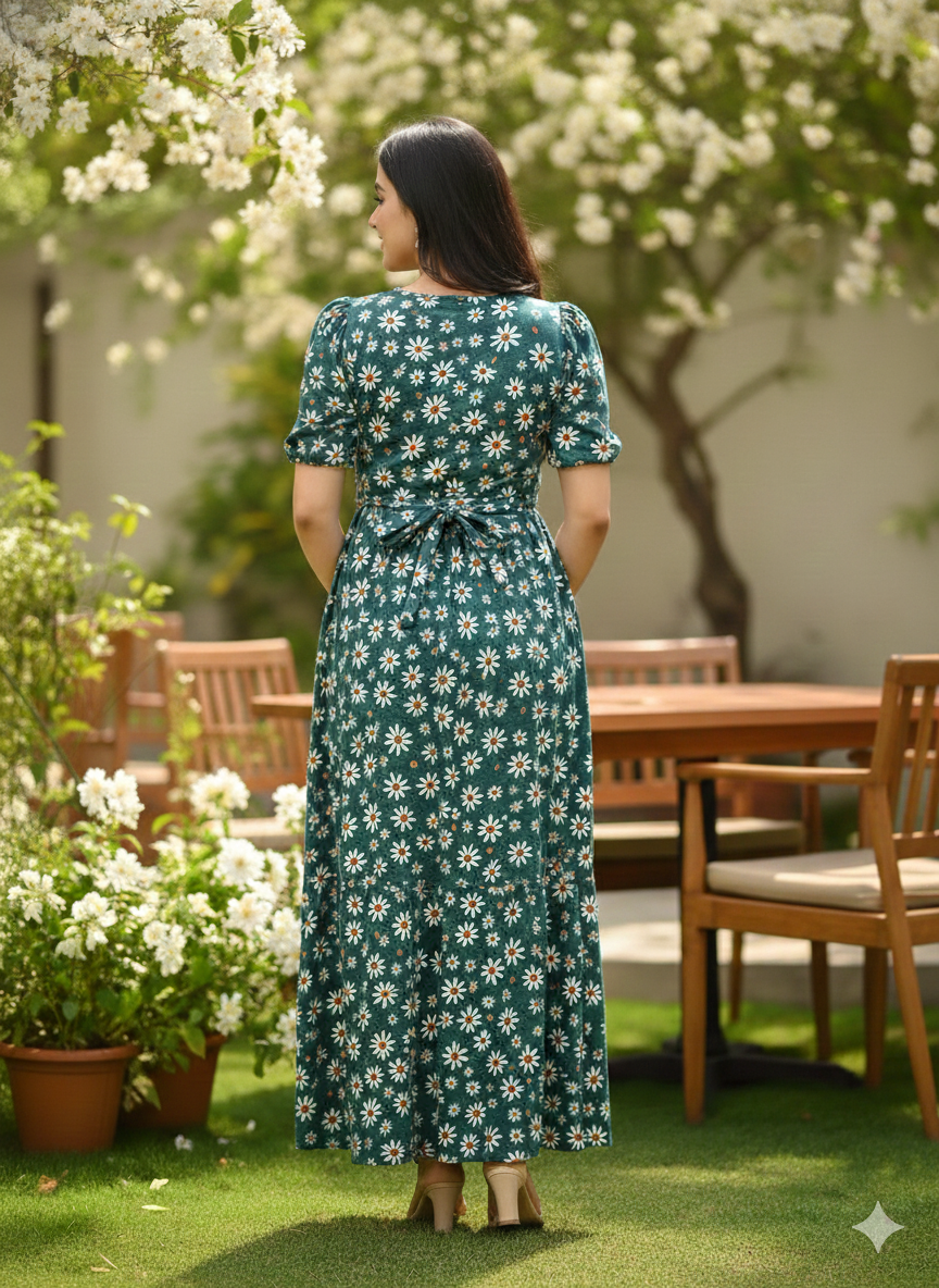 Zipless feeding wear with puff 52 inches D Green Floral
