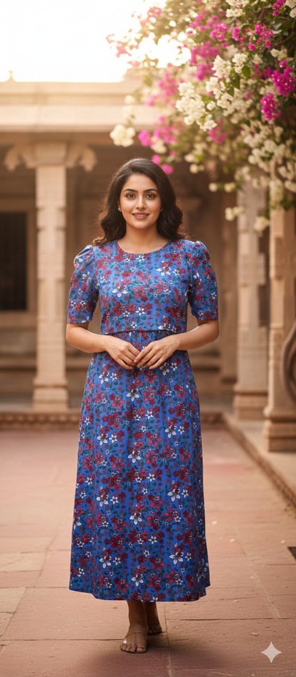 Zipless feeding wear with puff 47 inches Royal Small Floral