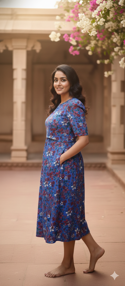 Zipless feeding wear with puff 47 inches Royal Small Floral