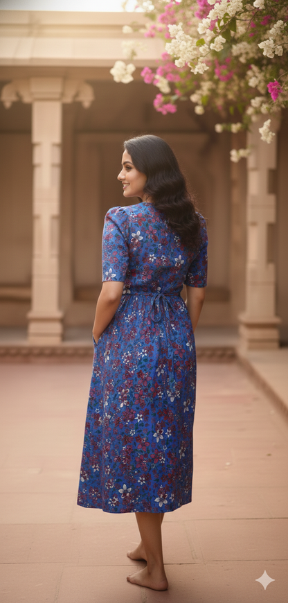 Zipless feeding wear with puff 47 inches Royal Small Floral