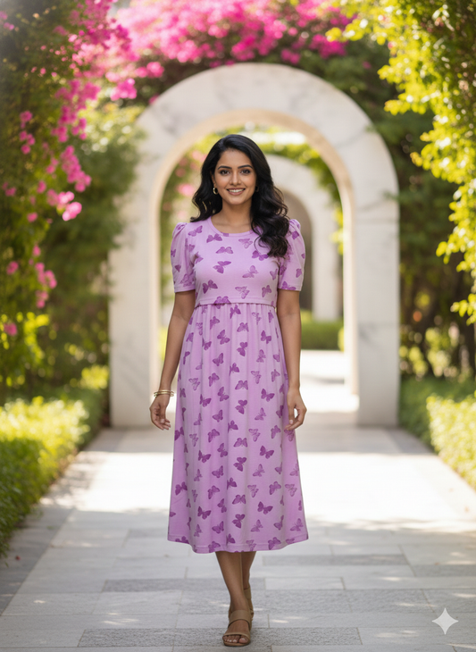 Zipless Maternity Wear with puff Sleeve Purple B