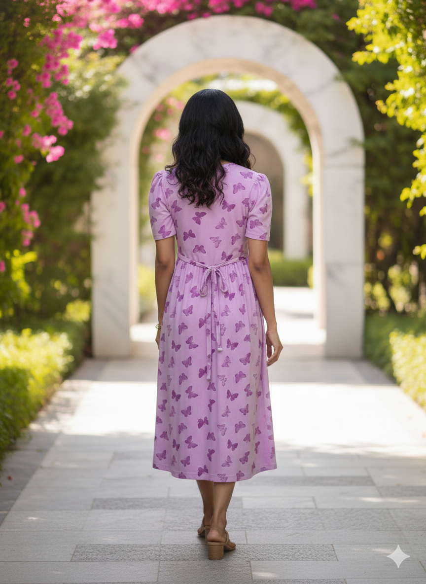 Zipless Maternity Wear with puff Sleeve Purple B