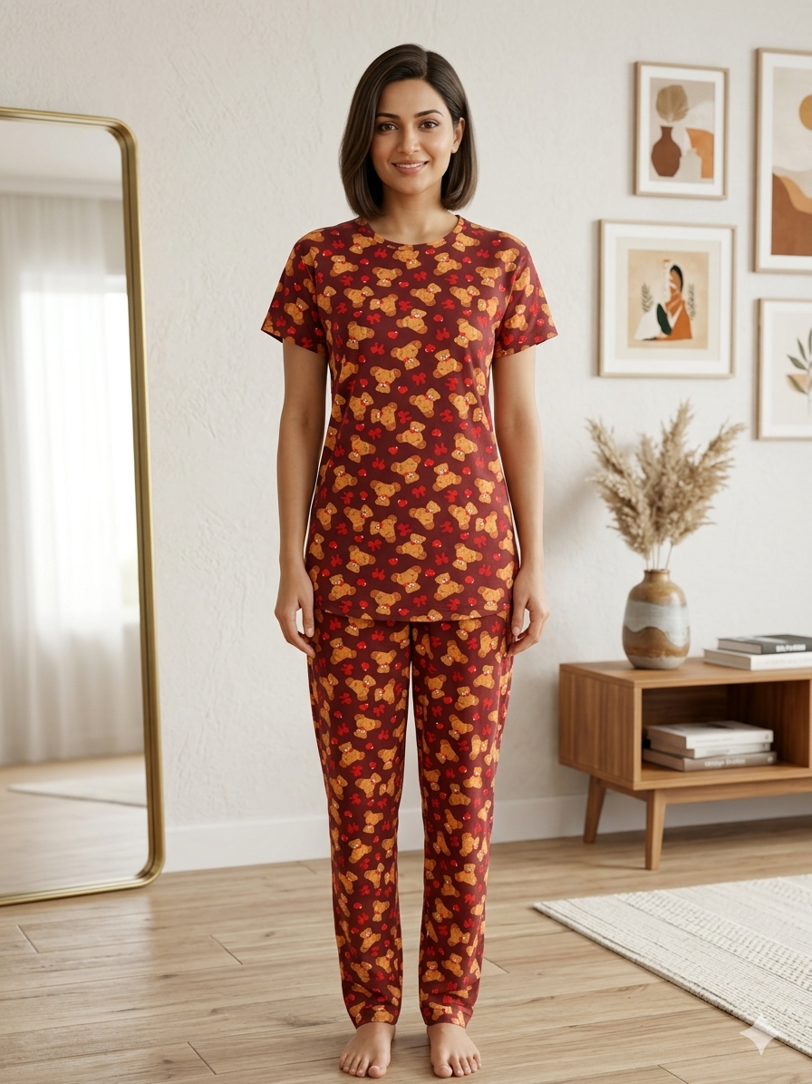 Pyjama Co-Ord's Brown  Teddy