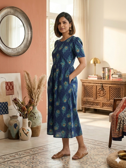 Capri Feeding Wear with Puff Sleeve Navy feather