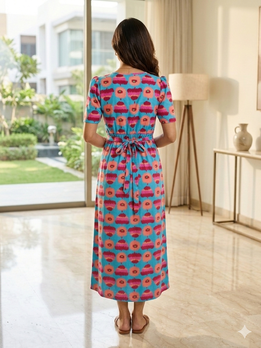 Capri Feeding Wear with Puff Sleeve Blue Ice Cream