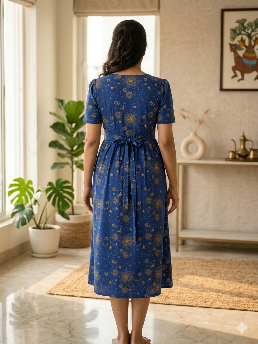 Capri Feeding Wear with Puff Sleeve Deep Blue Star light