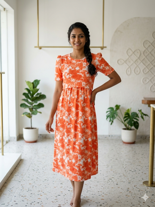 Capri  Zipless feeding wear with puff 47 inches orange dyed