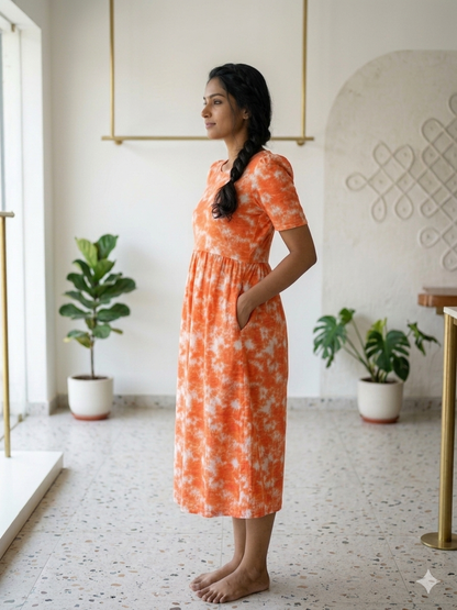Capri  Zipless feeding wear with puff 47 inches orange dyed