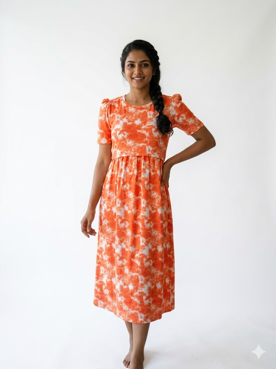 Capri  Zipless feeding wear with puff 47 inches orange dyed