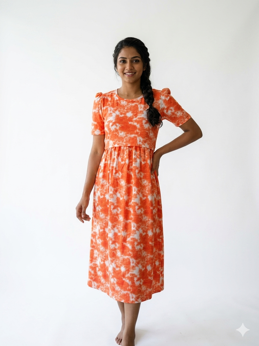 Capri  Zipless feeding wear with puff 47 inches orange dyed