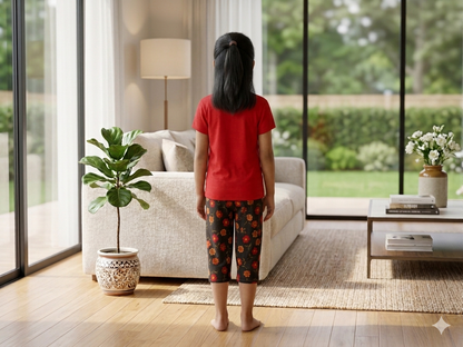 Red Flowers Girls casual capri set