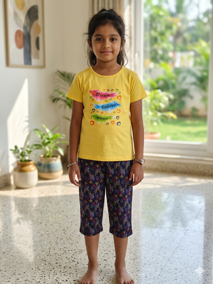 Yellow leaf Girls casual capri set