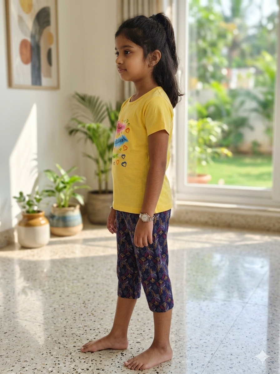 Yellow leaf Girls casual capri set