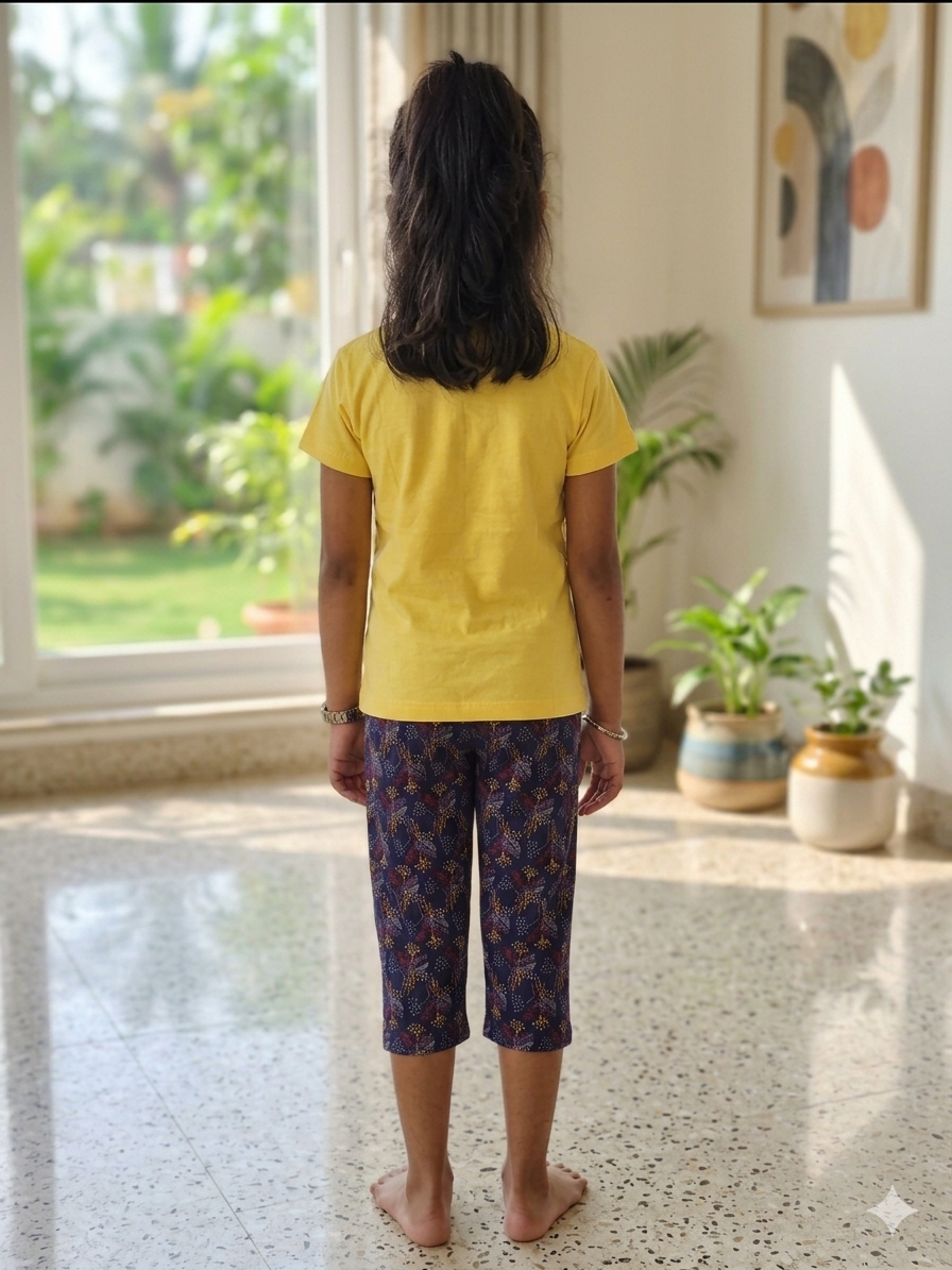 Yellow leaf Girls casual capri set