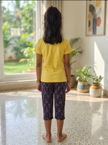 Yellow leaf Girls casual capri set