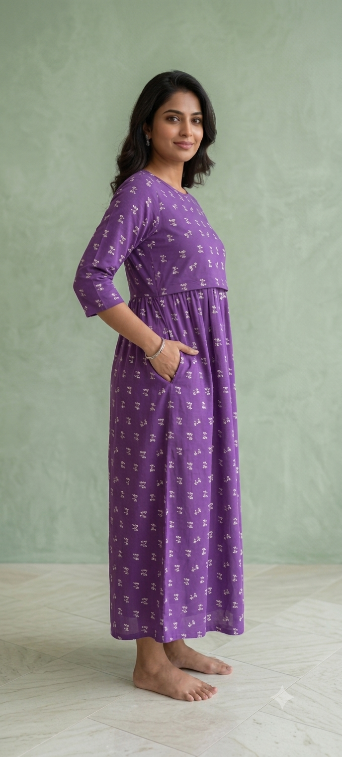 Zipless Feeding Mid Sleeves Purple Bow Full Length 52 inches
