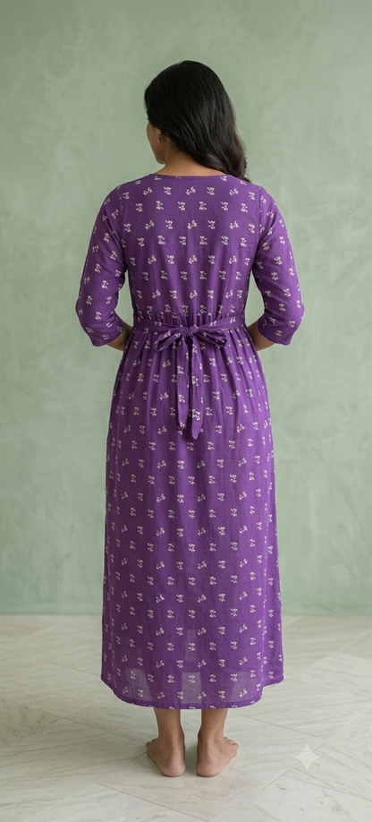 Zipless Feeding Mid Sleeves Purple Bow Full Length 52 inches