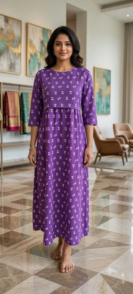 Zipless Feeding Mid Sleeves Purple Bow Full Length 52 inches