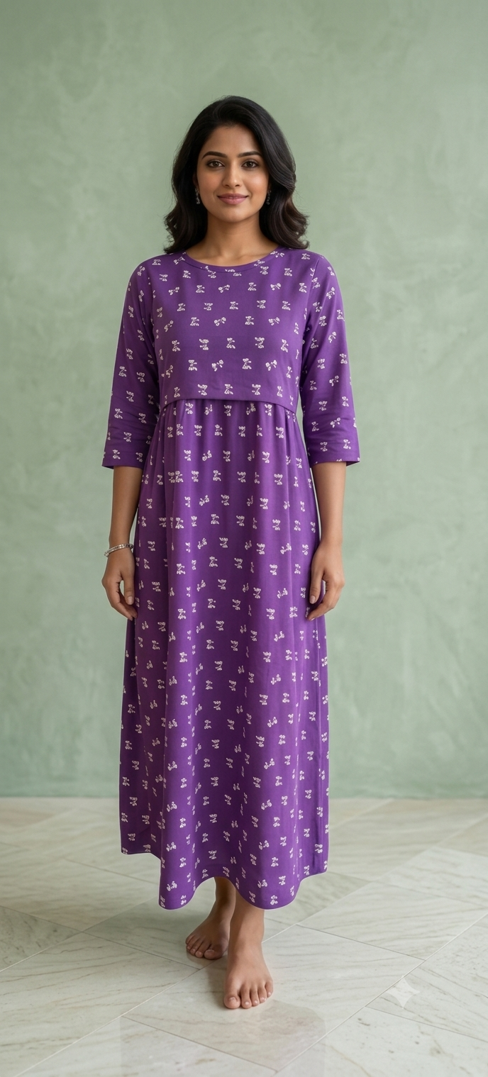 Zipless Feeding Mid Sleeves Purple Bow Full Length 52 inches