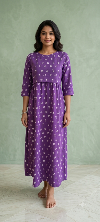 Zipless Feeding Mid Sleeves Purple Bow Full Length 52 inches