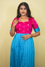 Pink and Sky Blue Dual Tone Pleated Maxi Dress |  E - 010