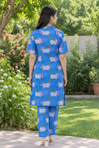 Blue Pichwai Cow Print Co-ord Set | D-008