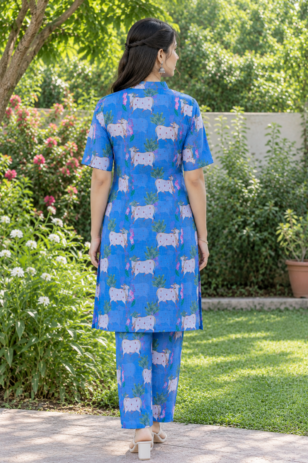 Blue Pichwai Cow Print Co-ord Set | D-008