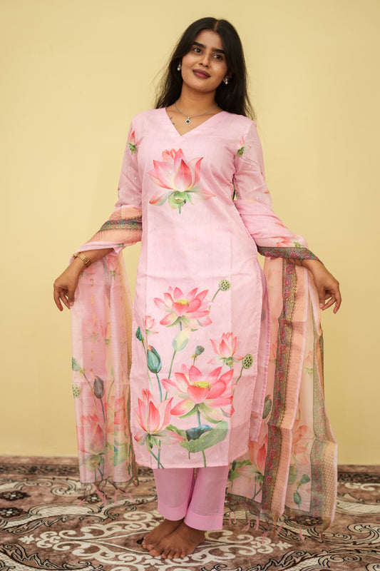 Lotus Blush Petals Floral Ethnic - 3 pcs Kurta Set | G - 015