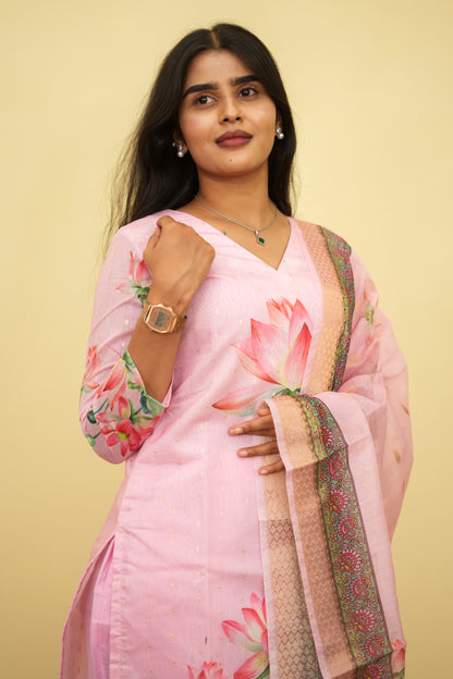 Lotus Blush Petals Floral Ethnic - 3 pcs Kurta Set | G - 015