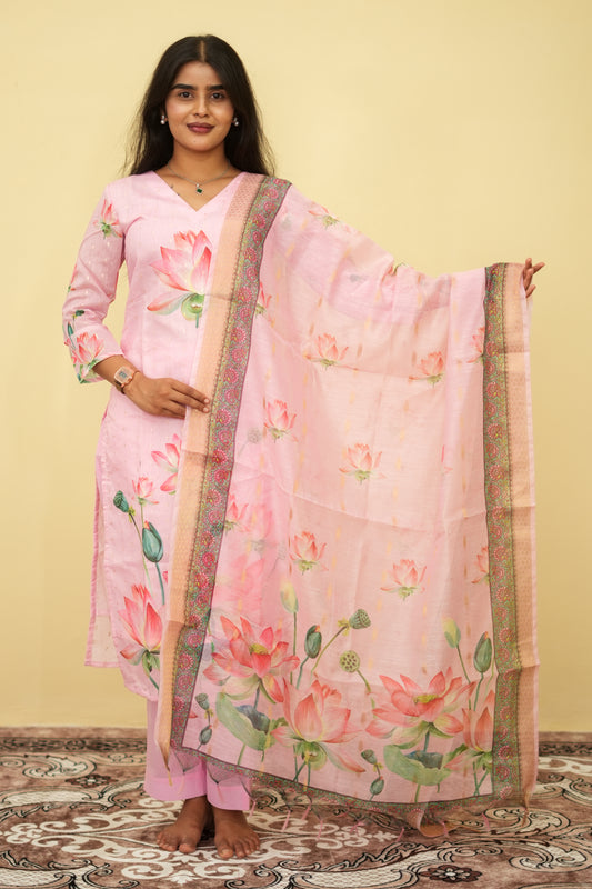 Lotus Blush Petals Floral Ethnic - 3 pcs Kurta Set | G - 015